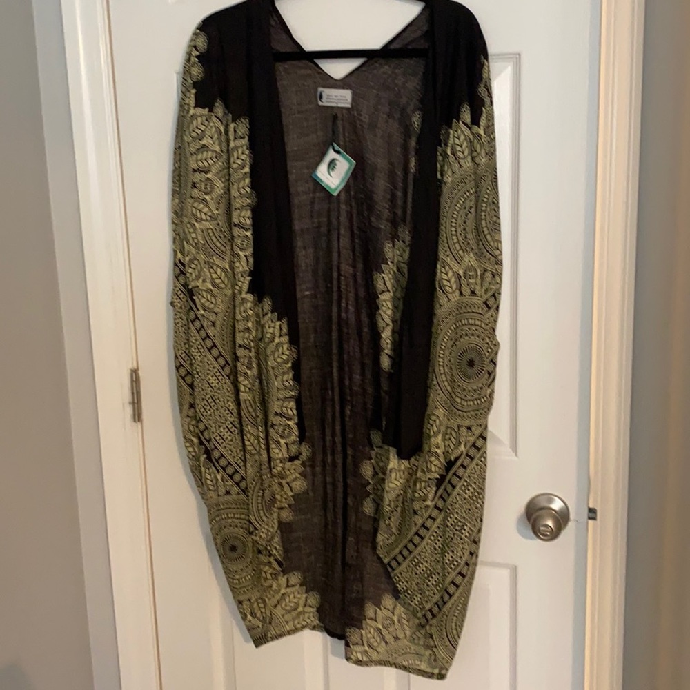 Tan and black kimono